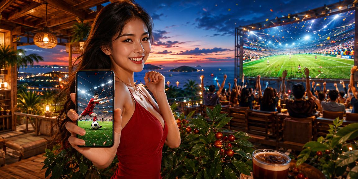 Người dùng Phú Quốc xem casino di động trong không gian cà phê ven biển